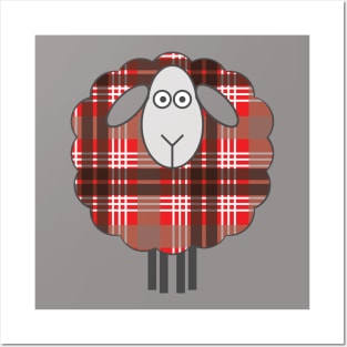 Scottish Red, Black and White Tartan Patterned Sheep Posters and Art